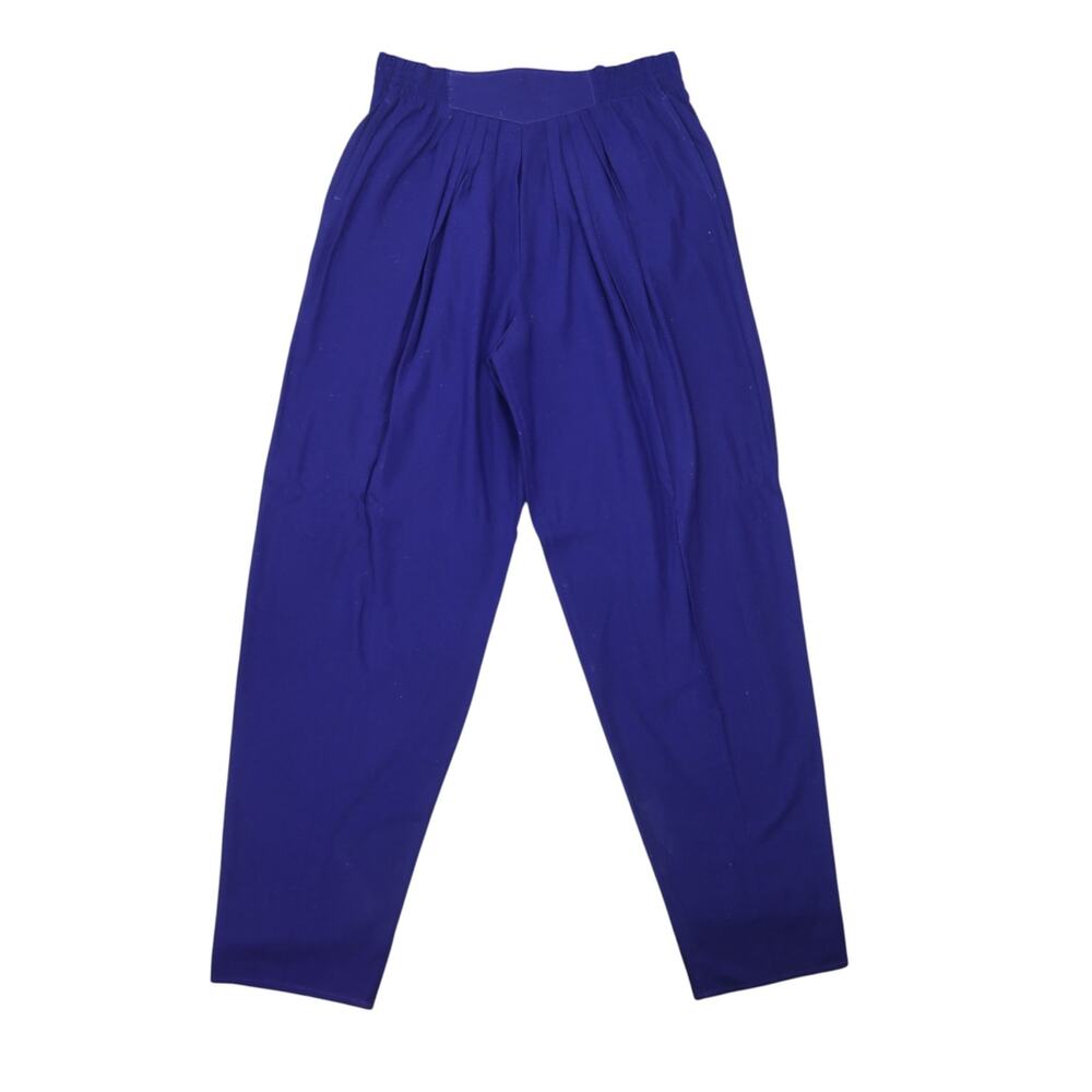 Vintage 80s Georgiou Royal Purple Silk High-Rise Pleated Tapered Pants